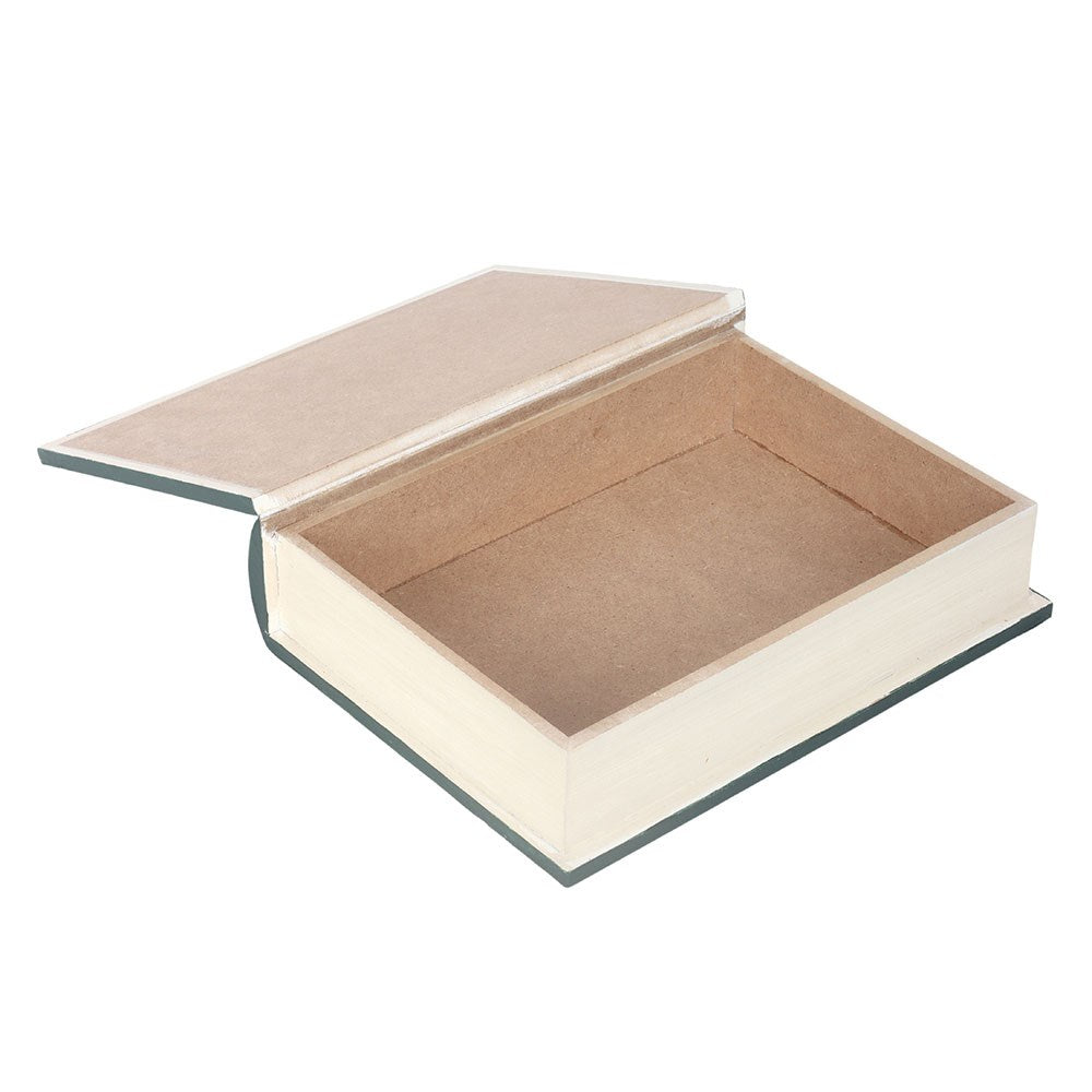 Witch Storage Box designed as an open book, featuring a hollow interior for storing magical items and secrets.