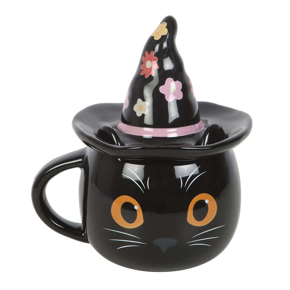 Gothic Gifts Groovy Witch Cat Lidded Mug