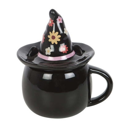Gothic Gifts Groovy Witch Cat Lidded Mug
