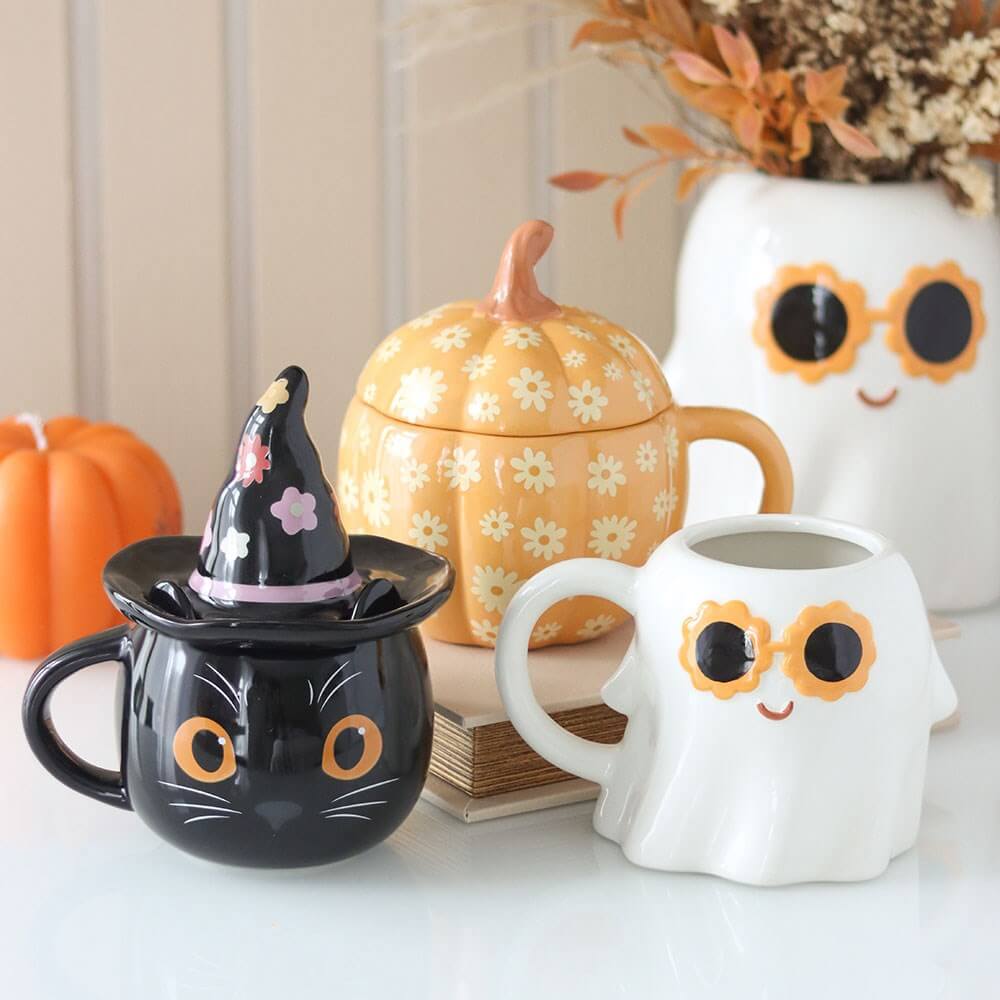 Gothic Gifts Groovy Witch Cat Lidded Mug