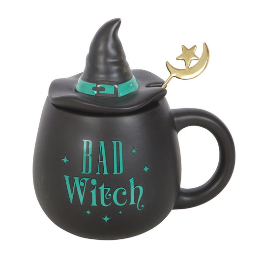 Gothic Gifts  Bad Witch Cauldron Mug with Witch Hat Lid & Moon Spoon