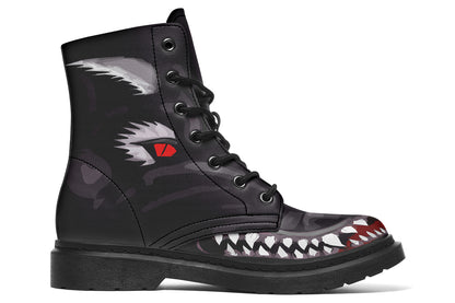 Side view of ANTIBrand Creature Comes Alive Boots – gothic werewolf artwork on vegan leather