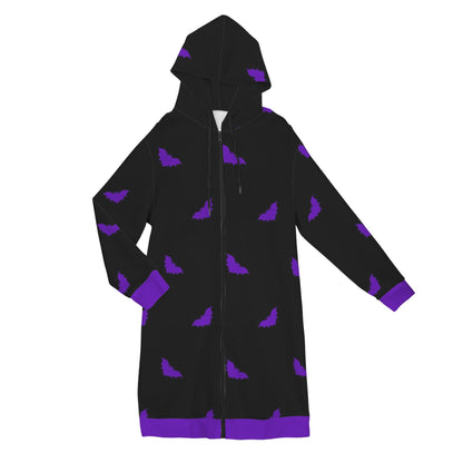 Bats on Repeat Purple Extra Long Hoodie