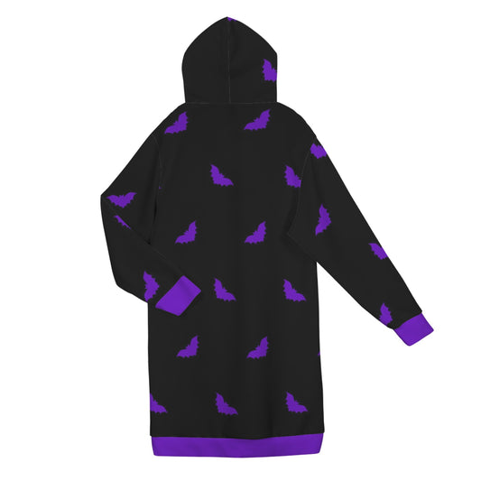 Bats on Repeat Purple Extra Long Hoodie Back View