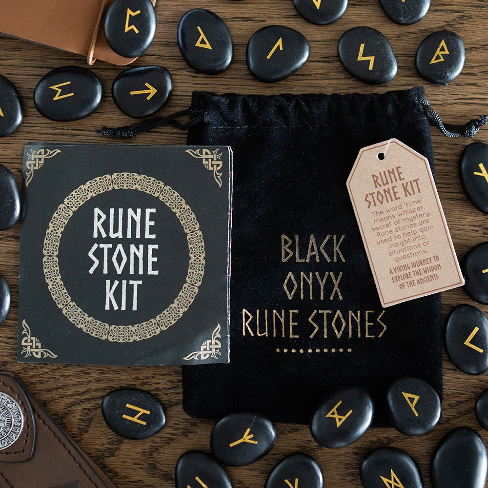 Gothic Gifts 25 Black Onyx Viking Rune Stones in a Set