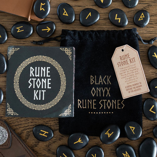 Gothic Gifts 25 Black Onyx Viking Rune Stones in a Set