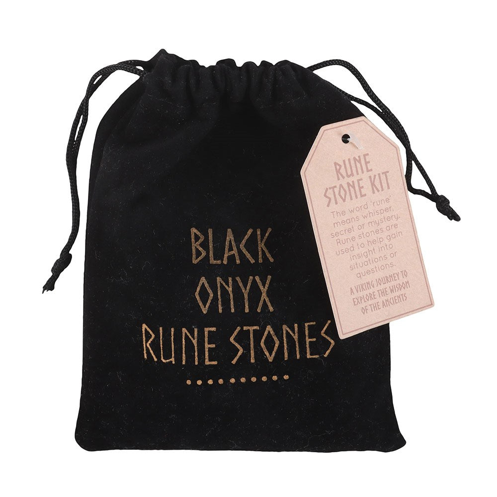 Gothic Gifts 25 Black Onyx Viking Rune Stones in a Set