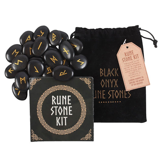 Gothic Gifts 25 Black Onyx Viking Rune Stones in a Set