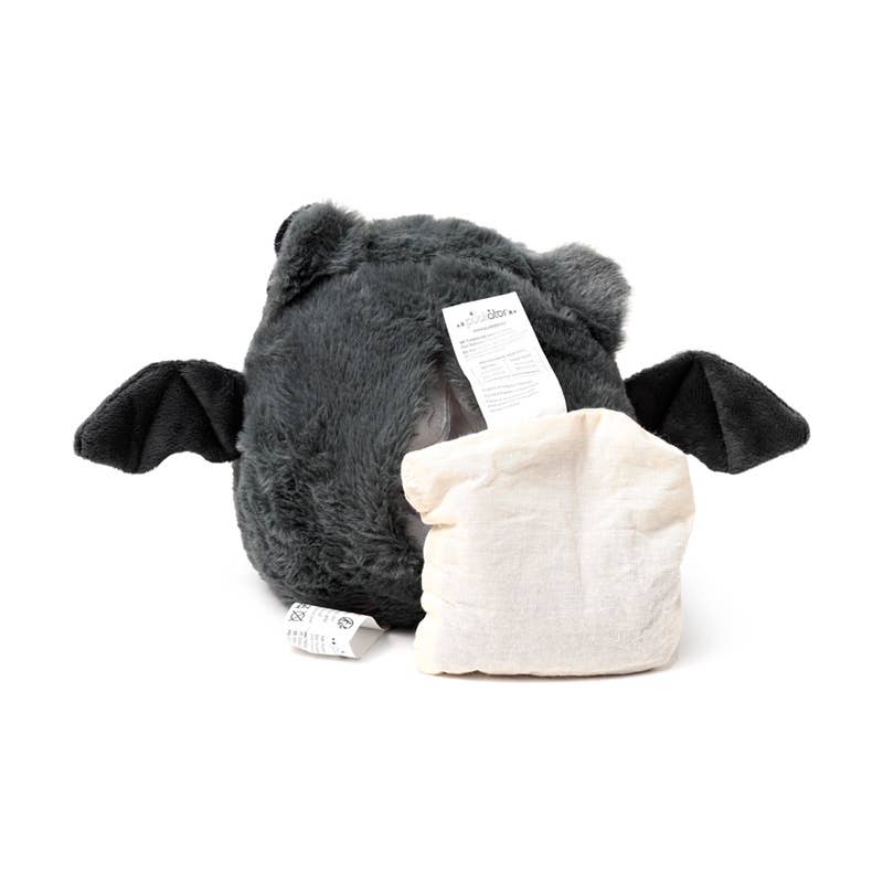Gothic Gifts Bat Snuggables Microwavable Plush Lavender Heat Pack back view with removeable heat pack shown