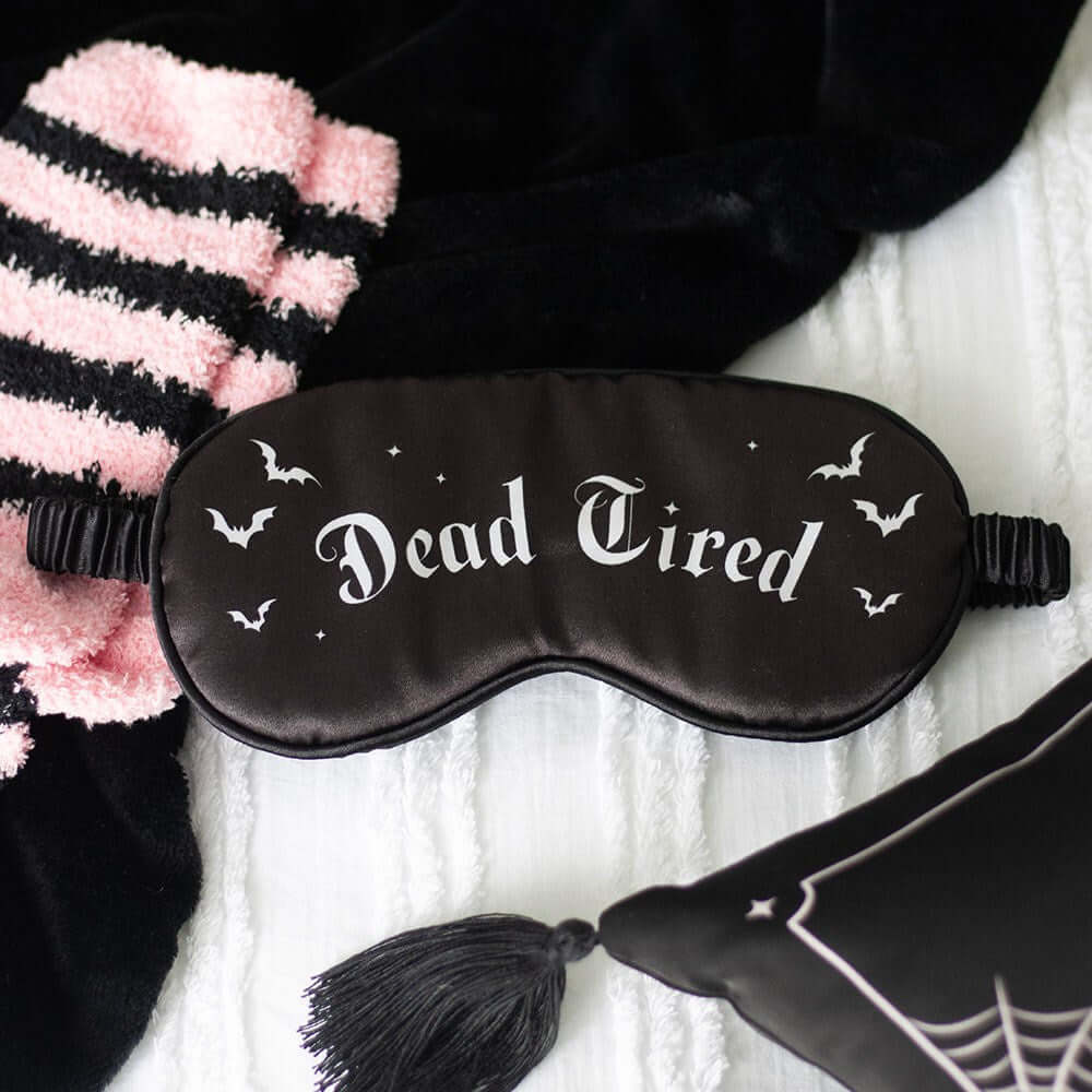 Gothic Gifts Dead Tired Satin Sleep Mask lifestyle image - Kate's Clothing