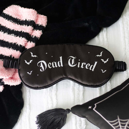 Gothic Gifts Dead Tired Satin Sleep Mask lifestyle image - Kate's Clothing