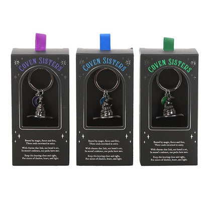 Gothic Gifts Three Coven Sisters Witch Hat Keyrings in One Set