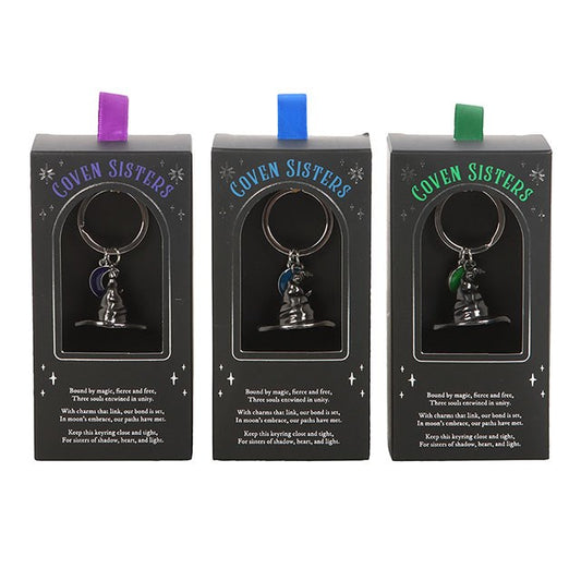 Gothic Gifts Three Coven Sisters Witch Hat Keyrings in One Set