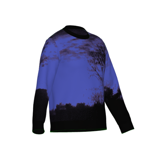 Purple twilight skyline gothic knit sweater with tree silhouettes