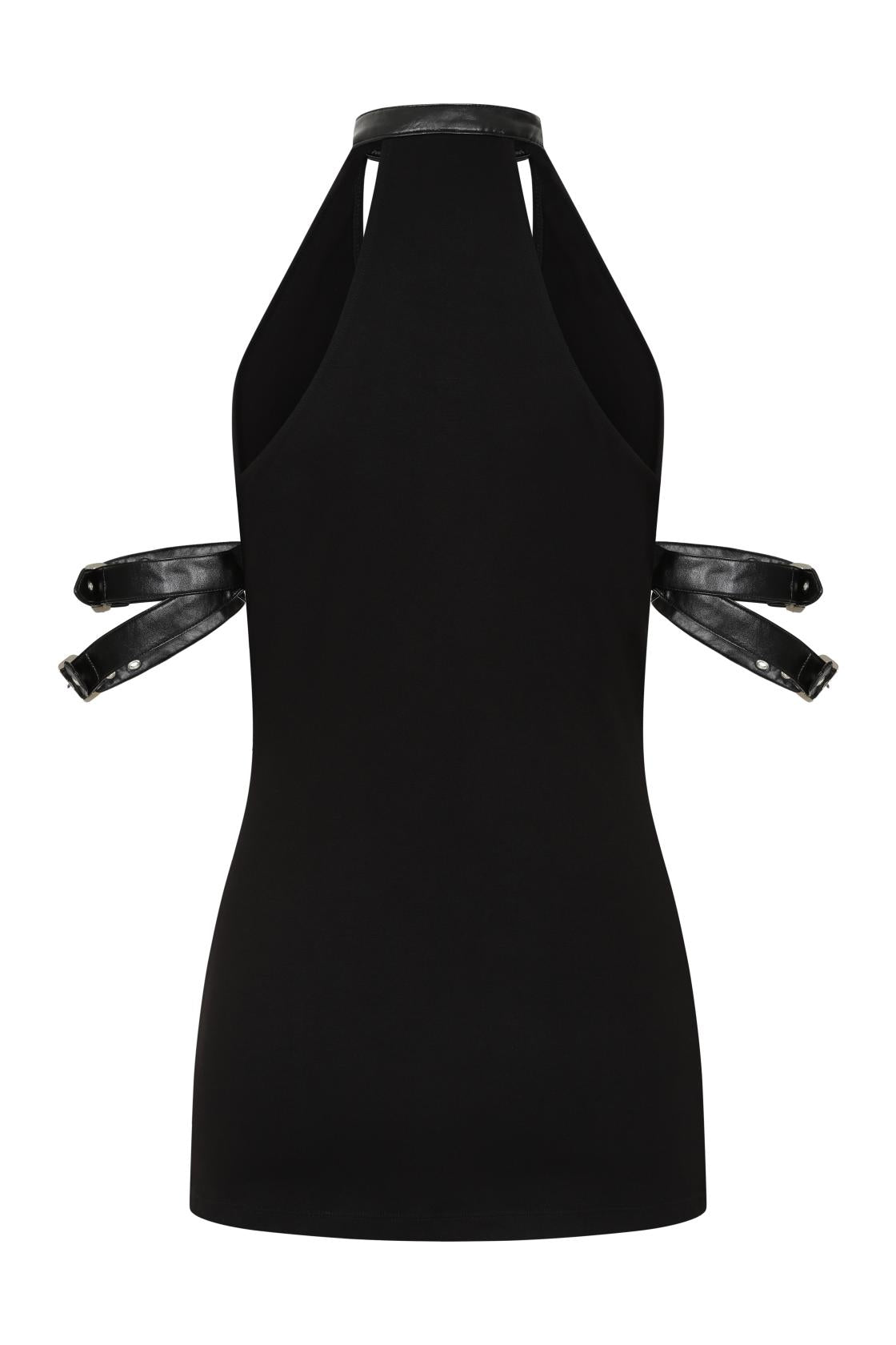 Gothic going out top back view - Aphrodite plunge cowl neck faux leather Necessary Evil