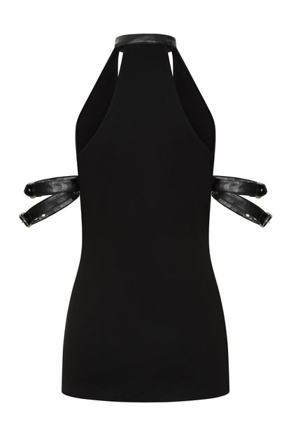 Gothic going out top back view - Aphrodite plunge cowl neck faux leather Necessary Evil