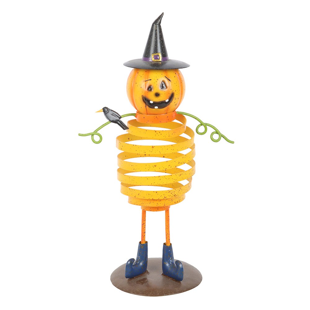 Gothic Gifts Pumpkin Man Ornament in Orange Metal with a Spring Body