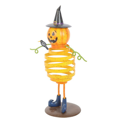 Gothic Gifts Pumpkin Man Ornament in Orange Metal with a Spring Body
