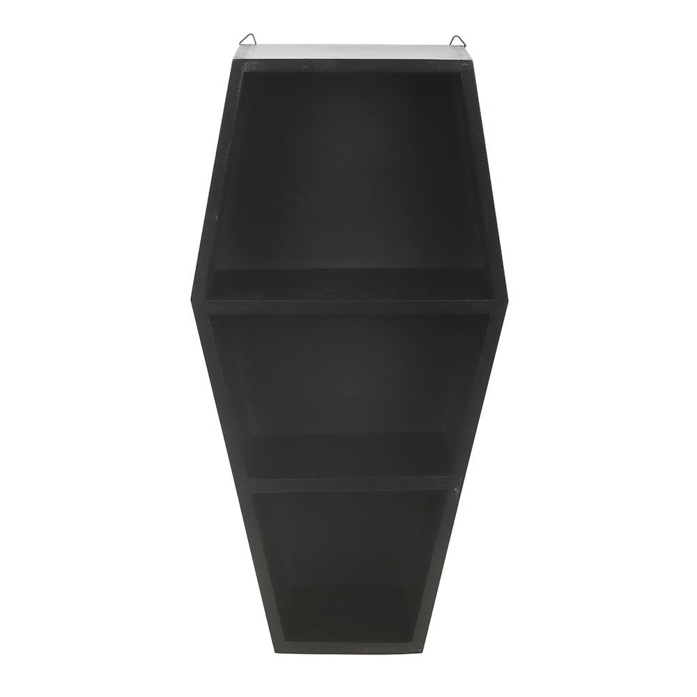 Small Black Coffin Display Shelf for gothic-inspired decor and stylish storage.