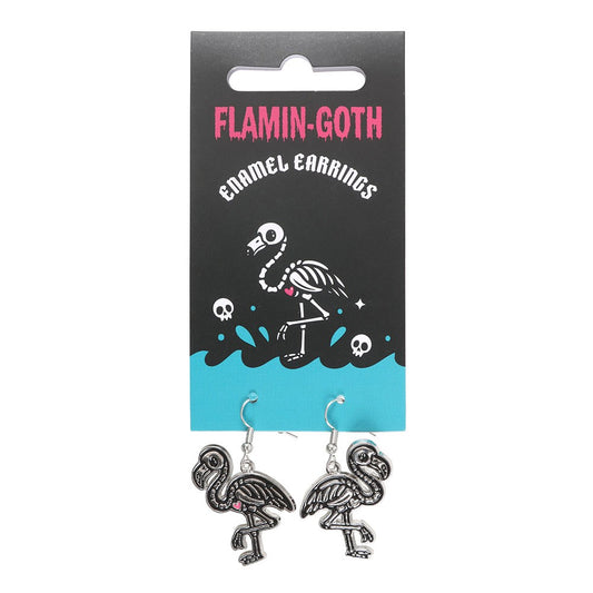 Gothic Gifts – Flamin-goth Skeletal Flamingo Dangle Earrings
