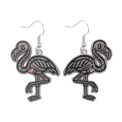 Gothic Gifts – Flamin-goth Skeletal Flamingo Dangle Earrings