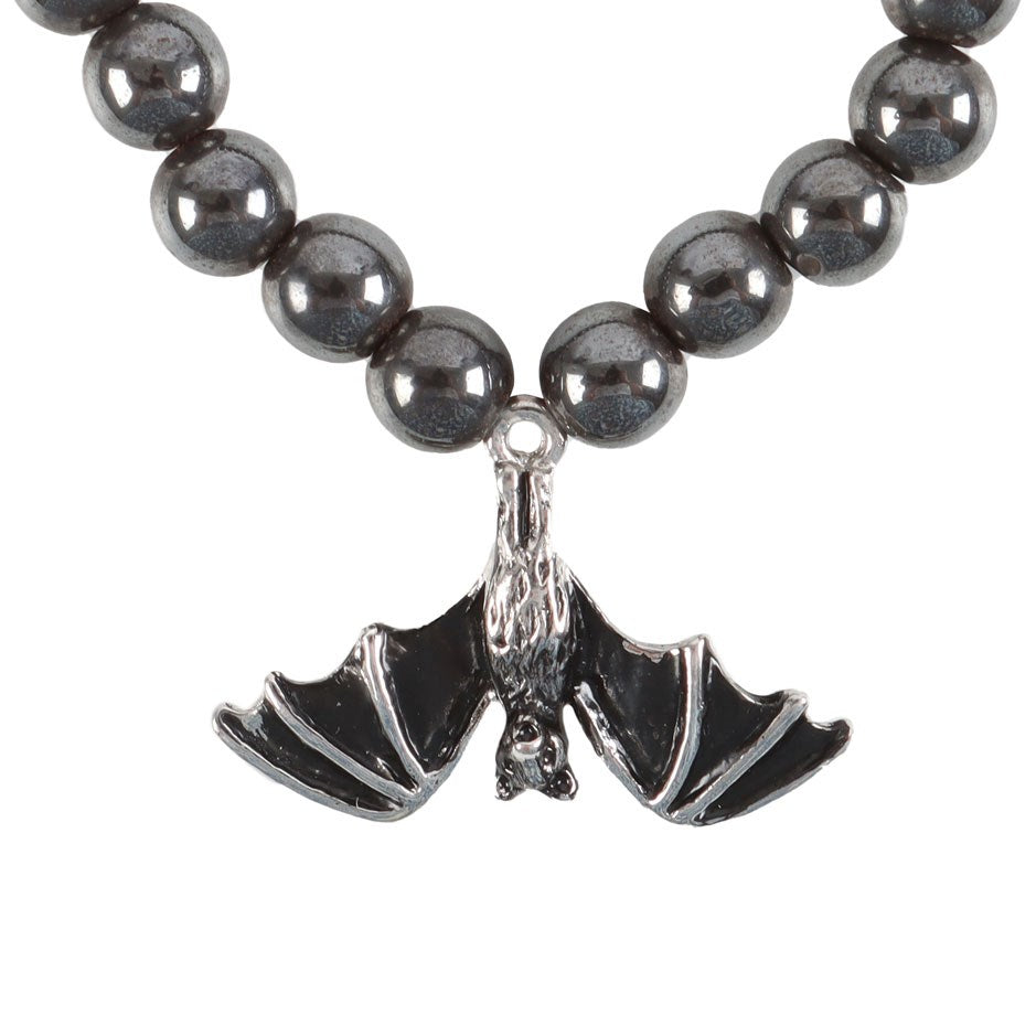 Gothic Gifts Hanging Bat Hematite Charm Bracelet - Kate's Clothing