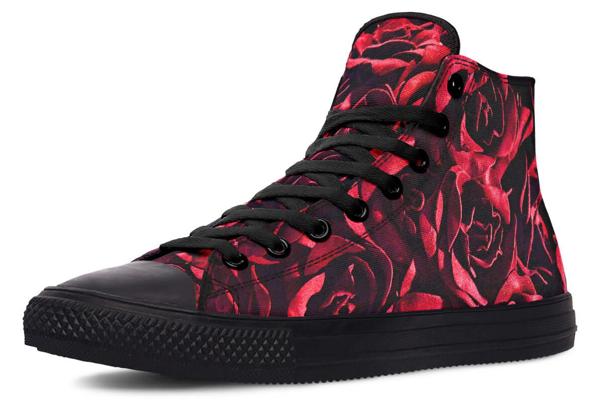 Gothic Attitude High Tops – Red Roses Canvas Shoes by Kate