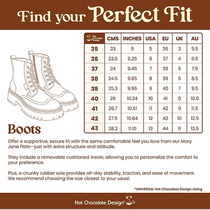 Hot Chocolate Design Dolly Revolt Goth Platform Lace-Up Boots size chart