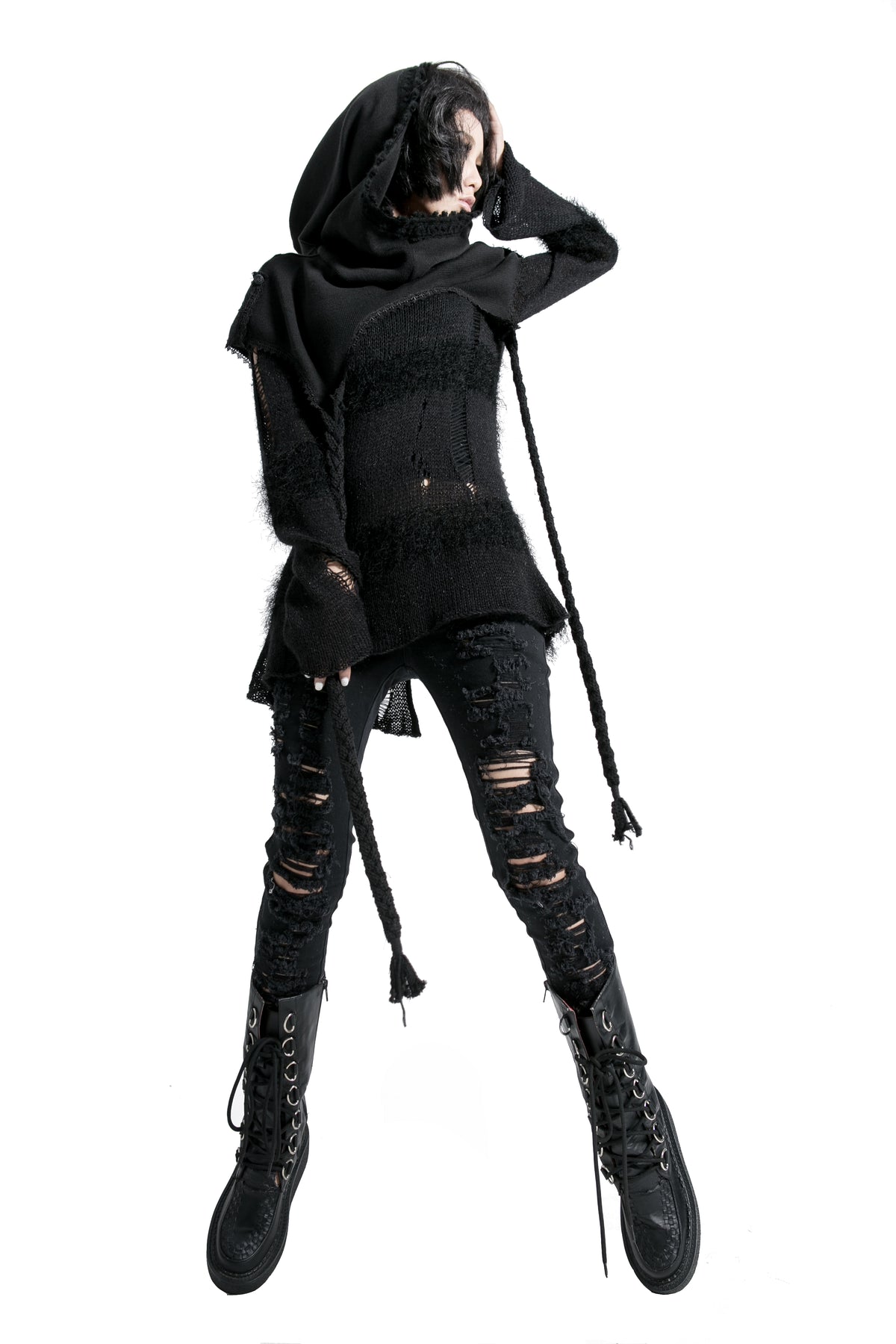 Punk Rave Morana Distressed Hooded Knit Cloak