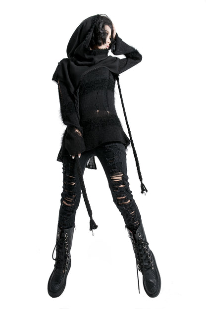 Punk Rave Morana Distressed Hooded Knit Cloak