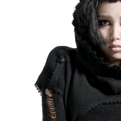 Punk Rave Morana Distressed Hooded Knit Cloak
