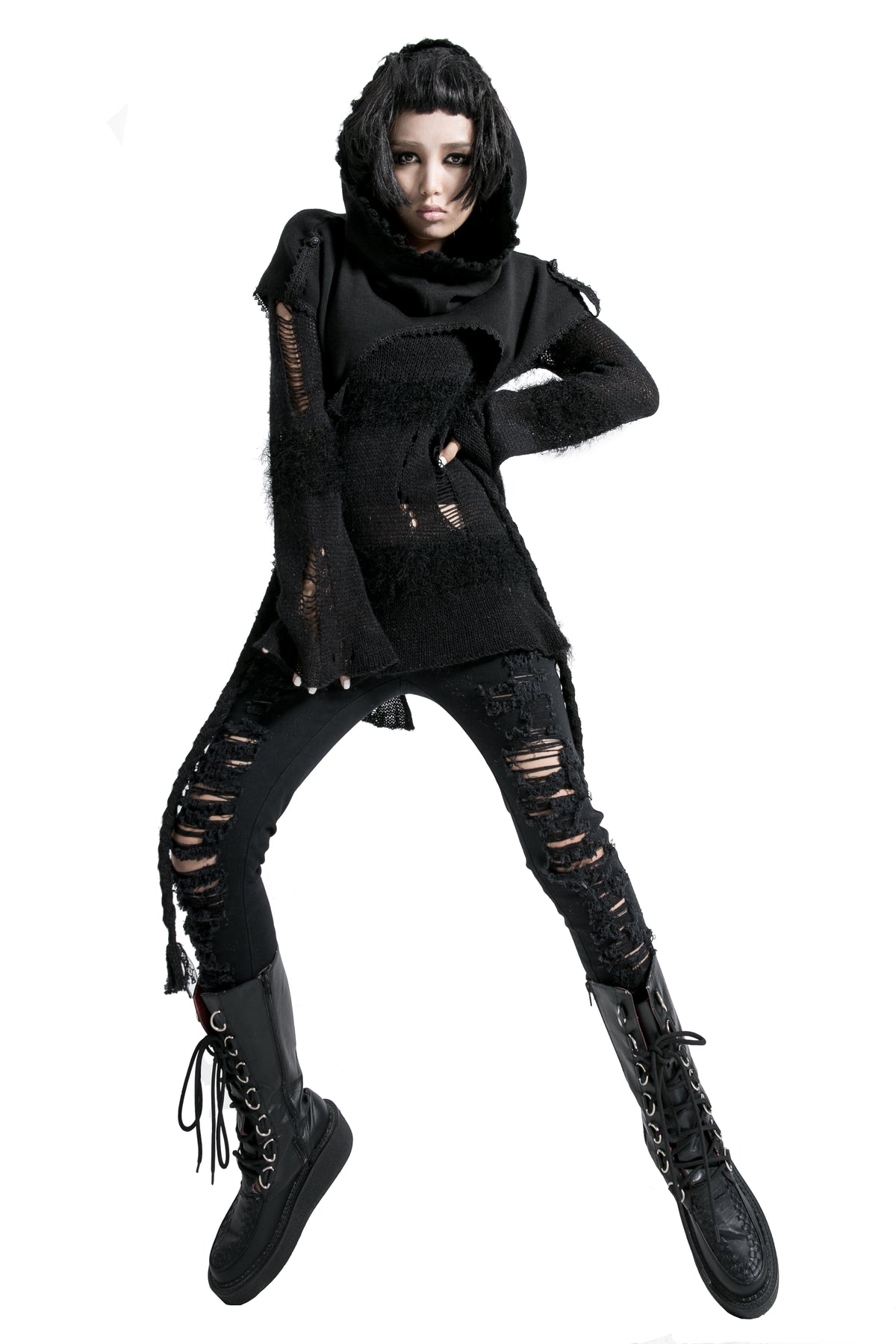 Punk Rave Morana Distressed Hooded Knit Cloak