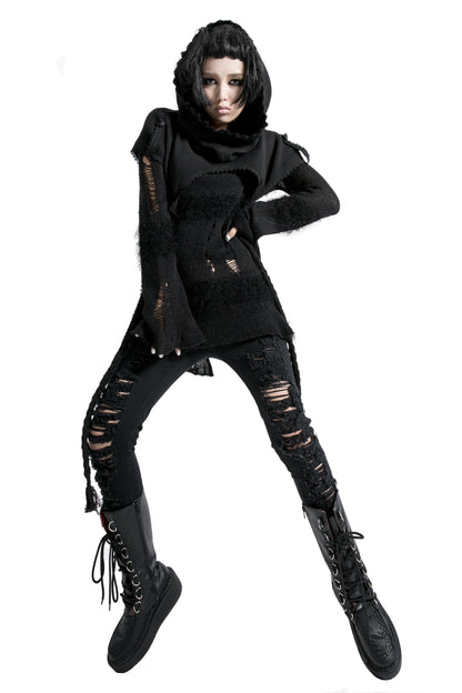 Punk Rave Morana Distressed Hooded Knit Cloak