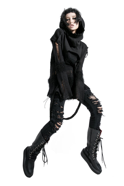 Punk Rave Morana Distressed Hooded Knit Cloak