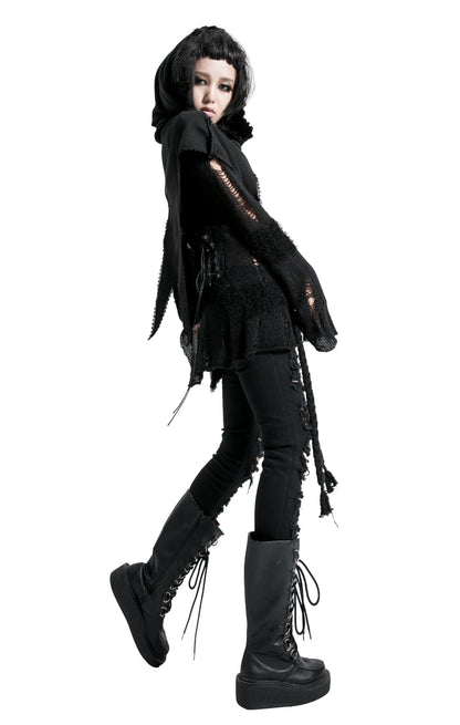 Punk Rave Morana Distressed Hooded Knit Cloak