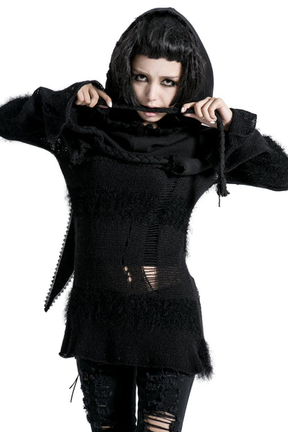 Punk Rave Morana Distressed Hooded Knit Cloak
