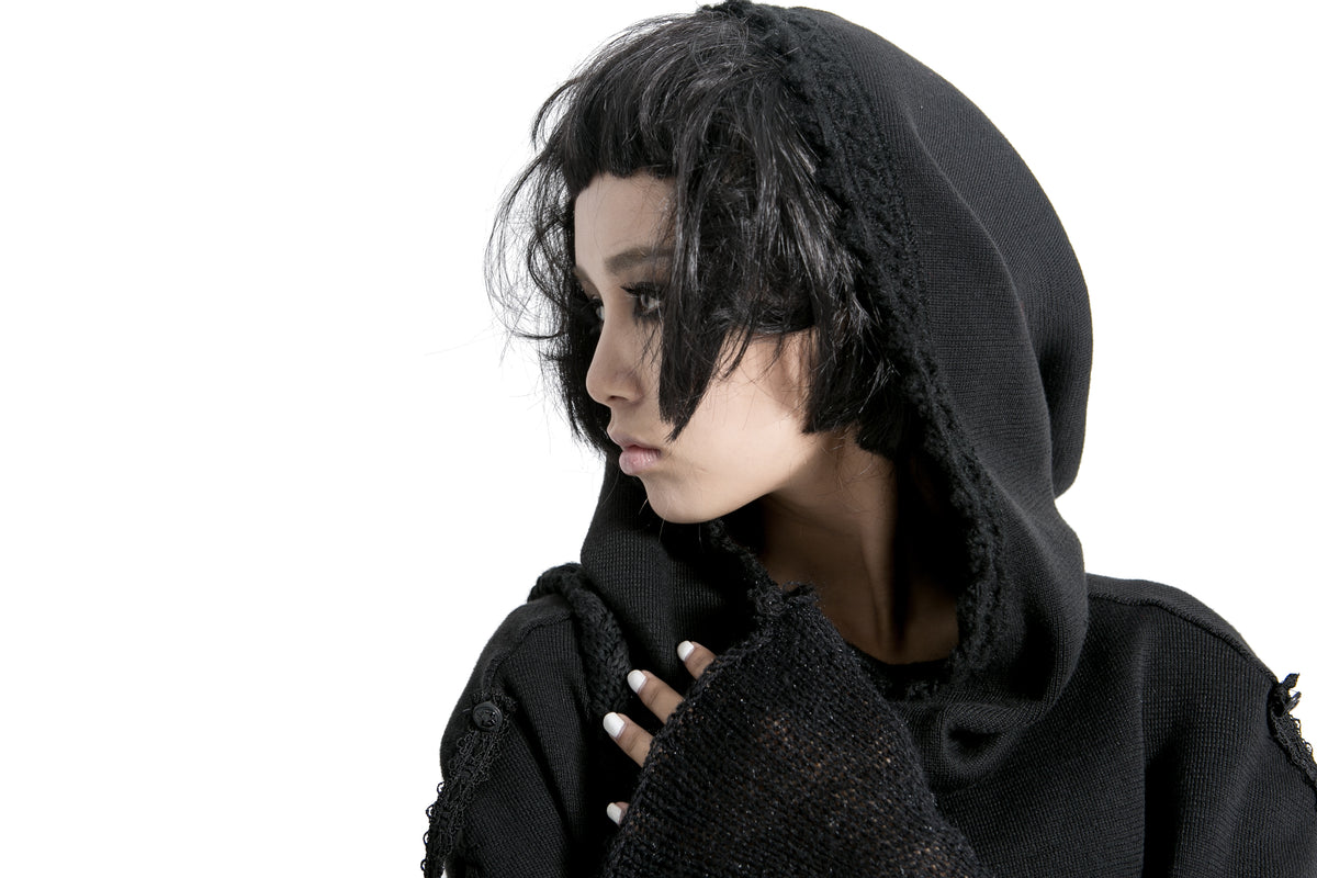Punk Rave Morana Distressed Hooded Knit Cloak
