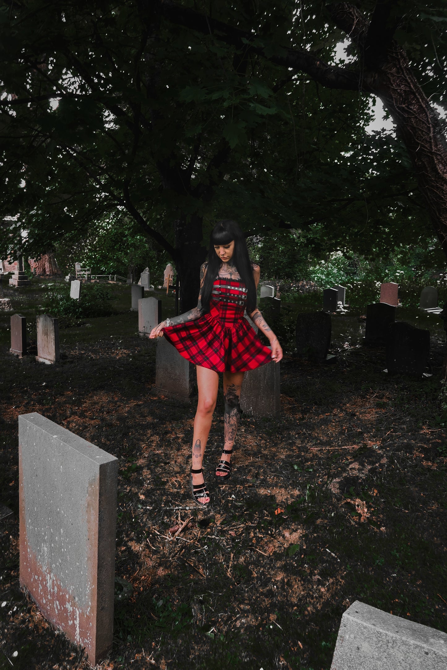 Dark in Love Evelyn Black and Red Tartan Mini Dress