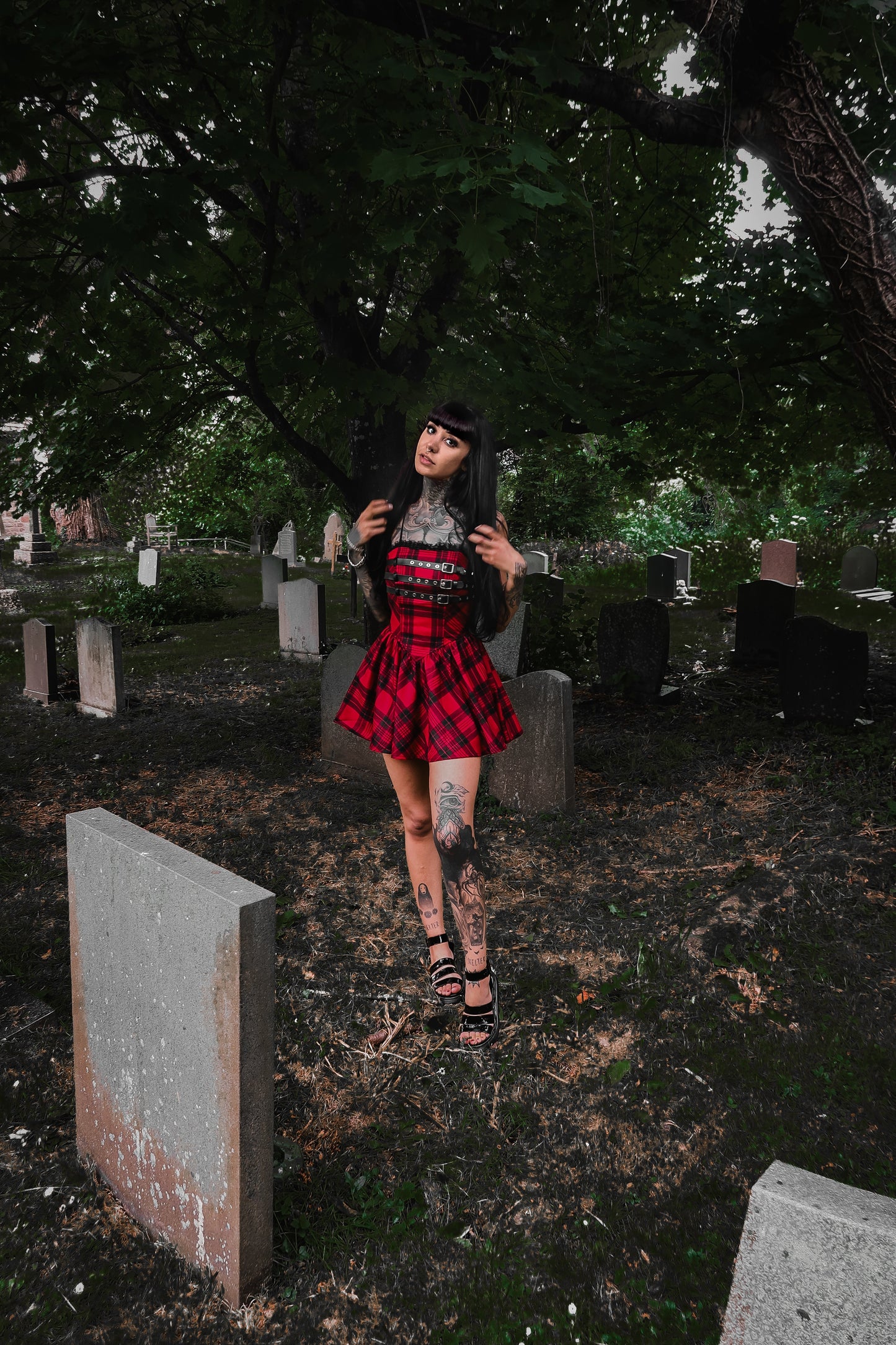 Dark in Love Evelyn Black and Red Tartan Mini Dress