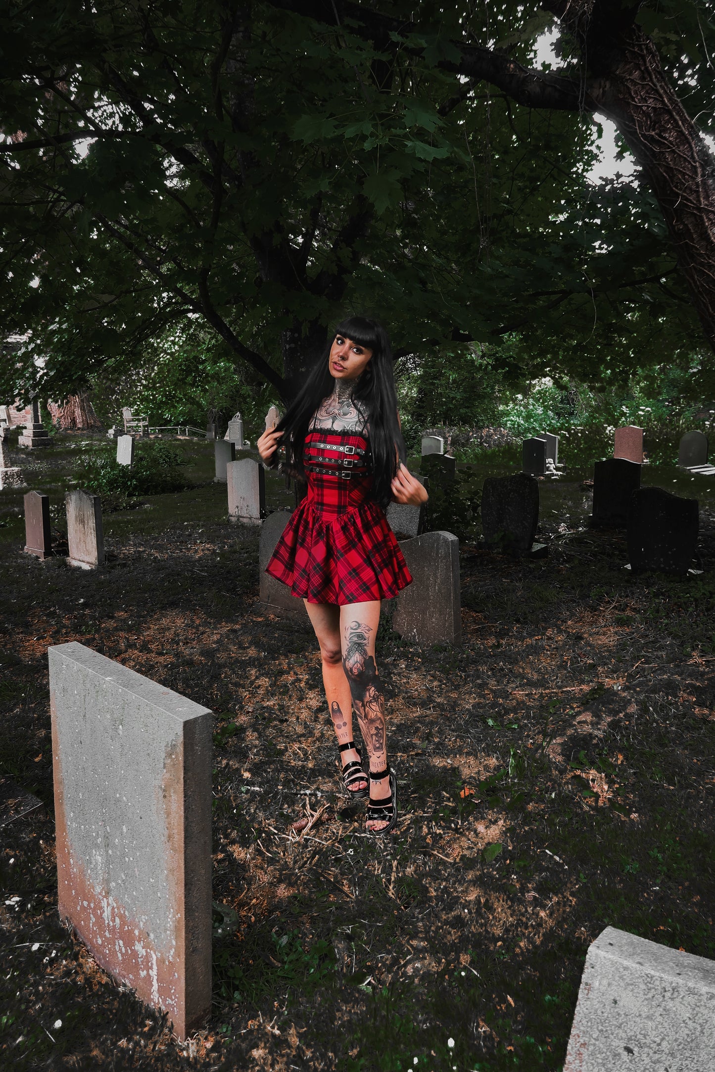Dark in Love Evelyn Black and Red Tartan Mini Dress