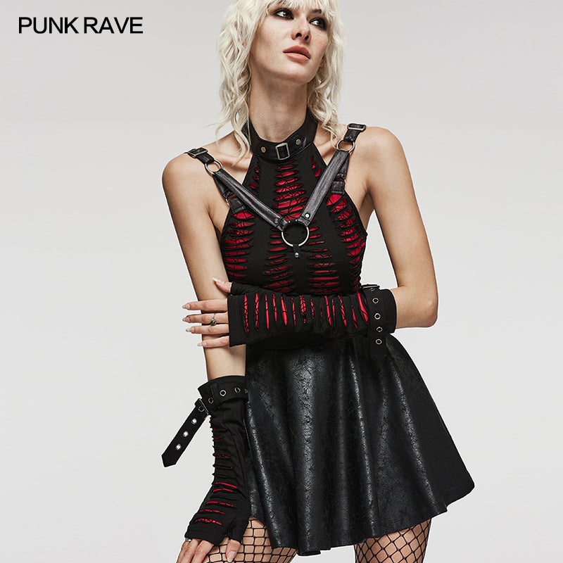 Punk Rave Jocasta Gloves - Red - Kate's Clothing