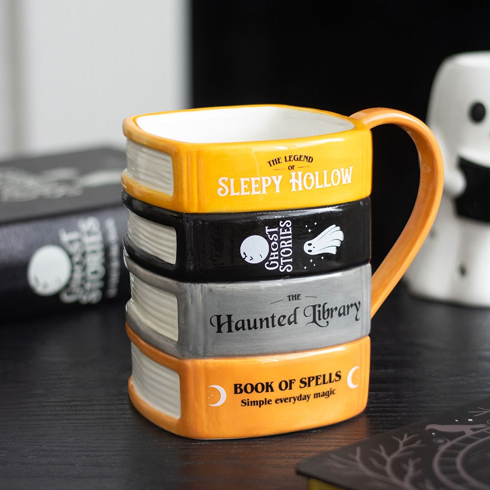 Gothic Gifts The Haunted Library Book Stack Mug