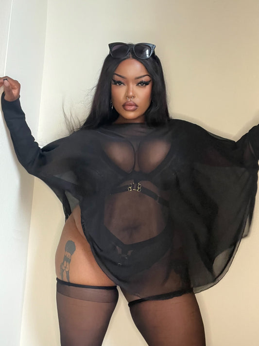 Necessary Evil Circe mesh top full length - gothic sheer UK made black layering piece
