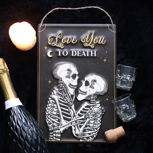 Gothic Gifts Love You To Death Hanging Metal Sign - Kate's Clothing