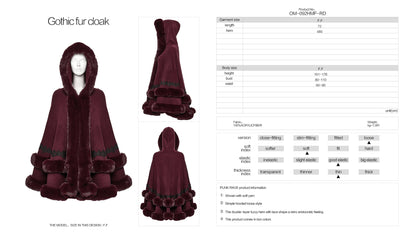 Punk Rave Isolde Faux Fur Trim Gothic Cloak Wine Red