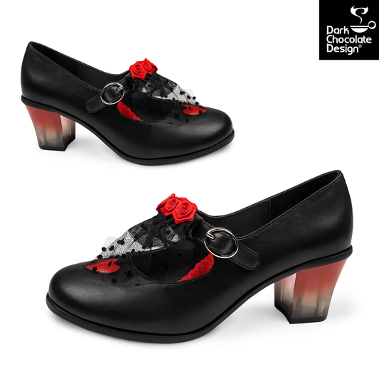 Chocolaticas® Melancholy – Gothic Rose & Lace Mid Heels