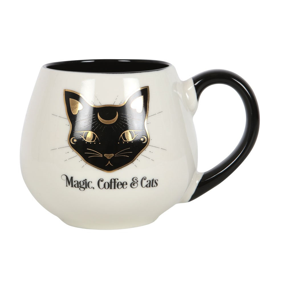 Gothic Gifts Magic, Coffee & Cats Rounded Mug - Kate's Clothing