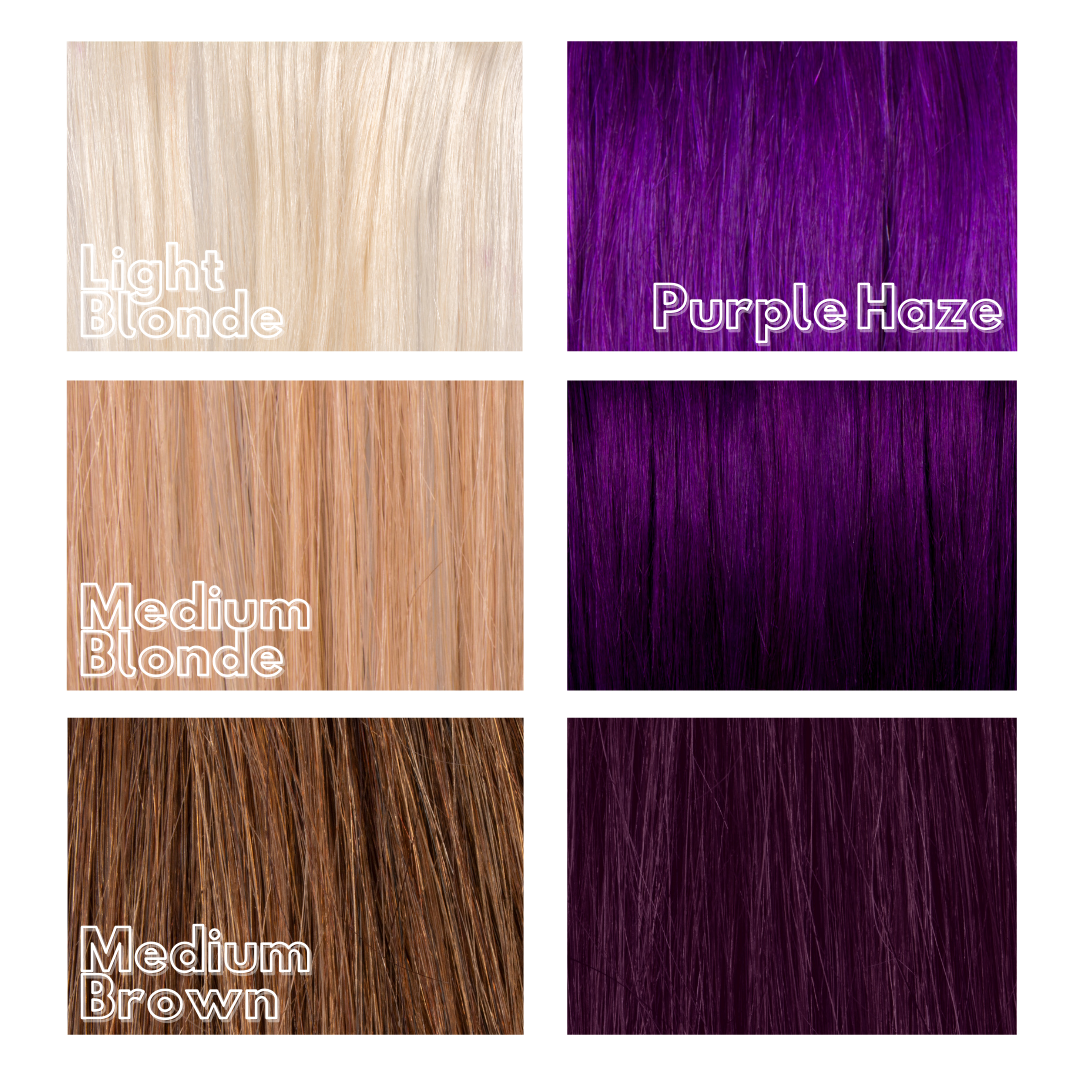 Manic Panic Purple Haze hair colour swatch - vibrant mid purple vegan hair dye result