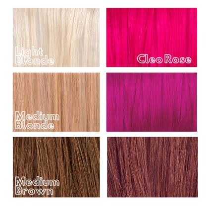 Rose pink hair colour result on different bases - Cleo Rose bright hair dye semi permanent Manic Panic