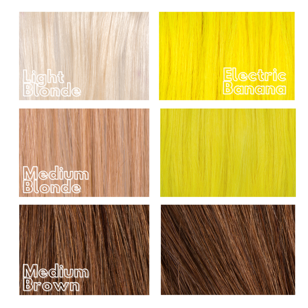 Ultra bright yellow hair colour swatch - Electric Banana neon hair dye Manic Panic
